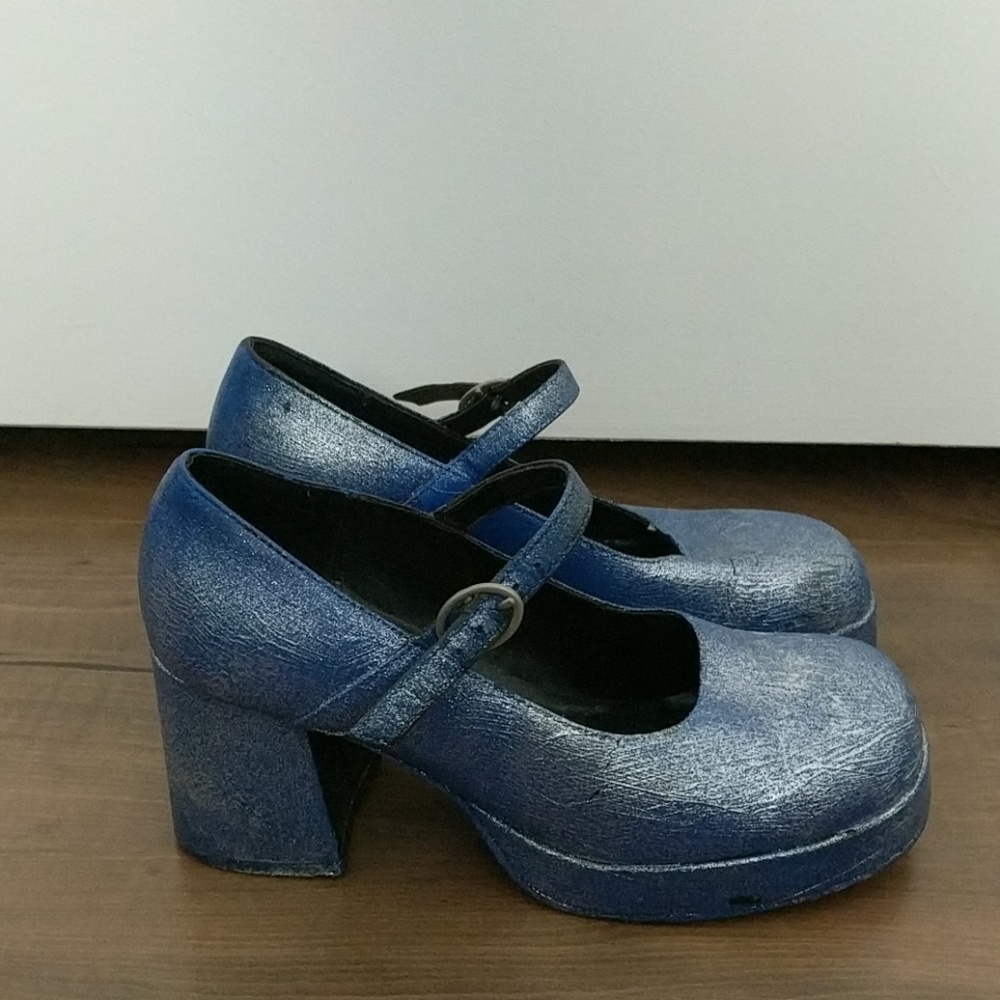 Vintage Steve Madden 90s Blue Glitter Mary Janes